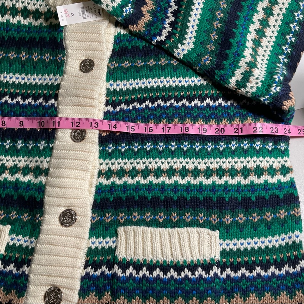 Talbots Fair Isle style green/cream/blue/tan striped Cardigan. 1X. NWT - Picture 12 of 14